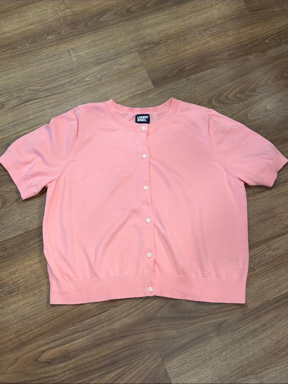 Lands' End Coral Peach Short Sleeve Button Cardigan